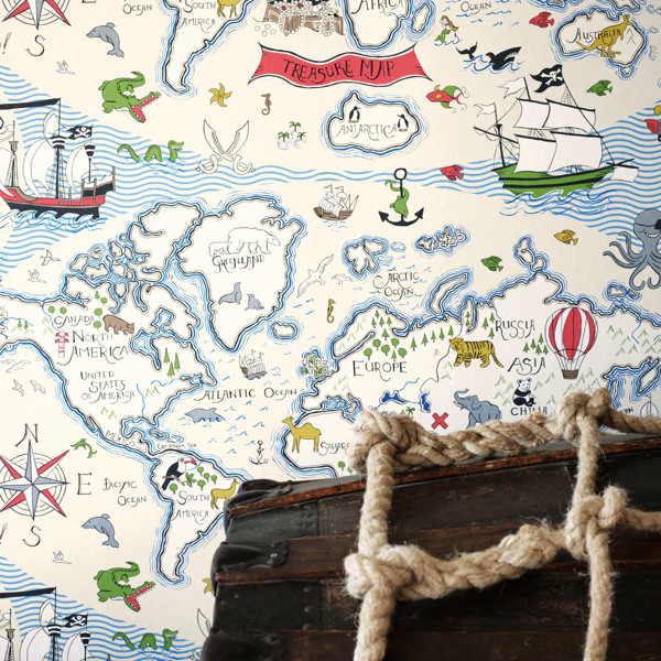 Treasure Map Vanilla/Multi Wallpaper by Sanderson